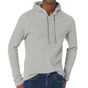 Men's Light Gray Waffle Knit Hoodie Long Sleeve Shirt